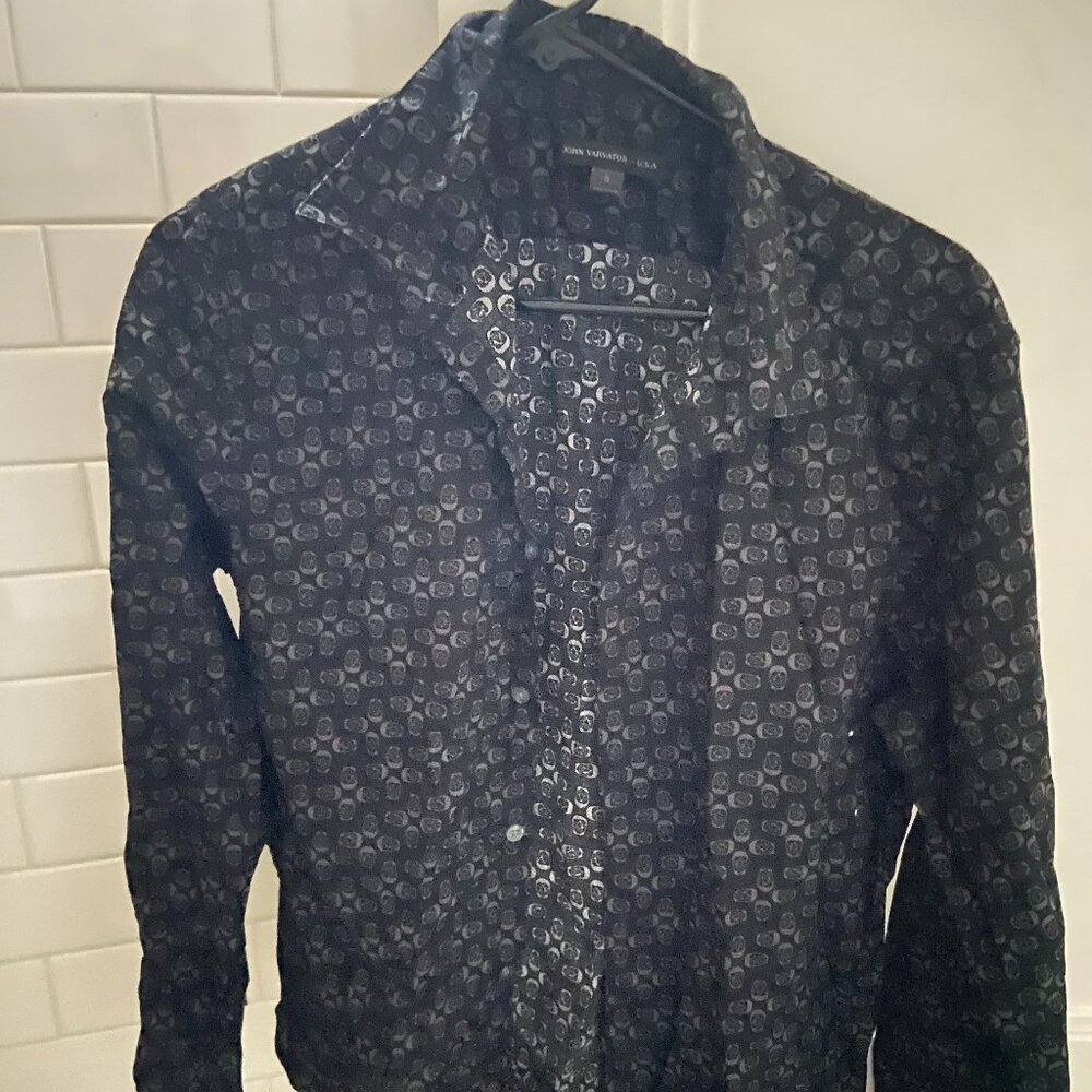 John Varvatos Unisex Black Skull Button Down